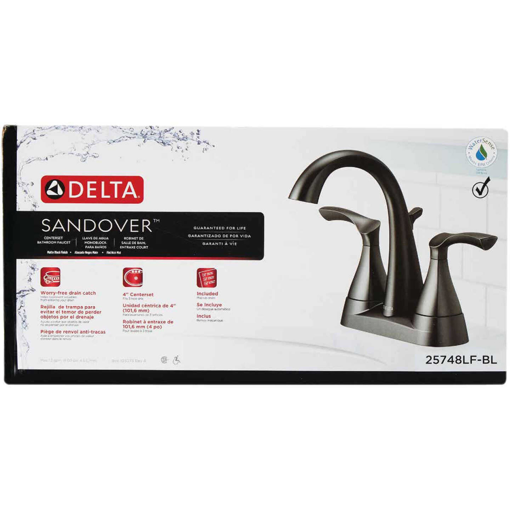 Delta Sandover Matte Black Dual Handle Lever 4 In. Centerset